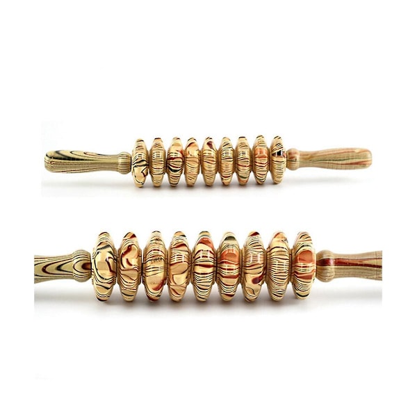 9-hjulig Trä Mage Massage Roller Fitness Roller Stick Muskelavslappning Kropp Anti Celluliter Akupunktur