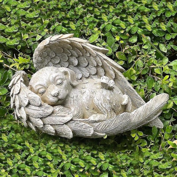 Sovande ängel Hundkatt med vingar Dekorativt harts Pet Memorial Staty Skulptur Trädgård Utomhusdekoration, Agou, Storlek: Ca. 12*5*6 cm