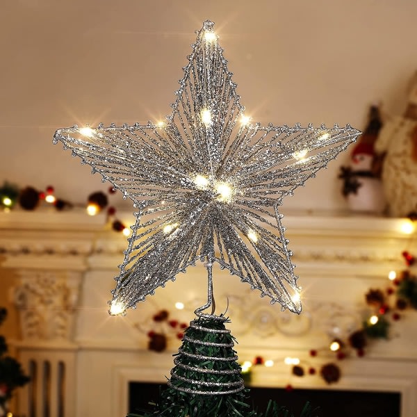 Star Tree Topper, Glitter Jul Star Tree Top Light, Batteridrevet Dekorativ Tree Top Light Xmas