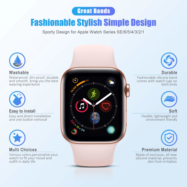 Sportband Kompatibel med Apple Watch iWatch Armband 42mm 44mm S/M