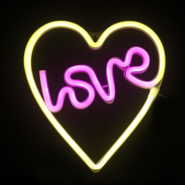 Neon Love in Heart Sign LED Neon Light Söt Rosa Gul Ni