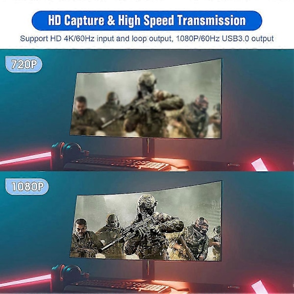 Video Capture Card, Switch Capture Card för Switch, 4K 1080P 60FPS för Streaming Videoinspelning fo (FMY) Black