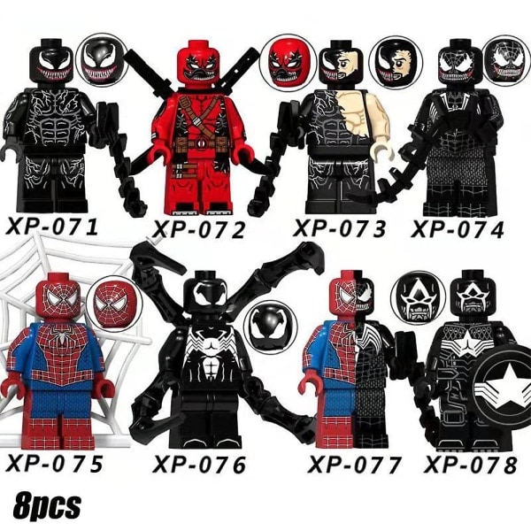 8st Superhero Series Minifigurer Byggklossar Kit, Venom Spiderman Mini Actionfigurer Leksaker Presenter Heminredning