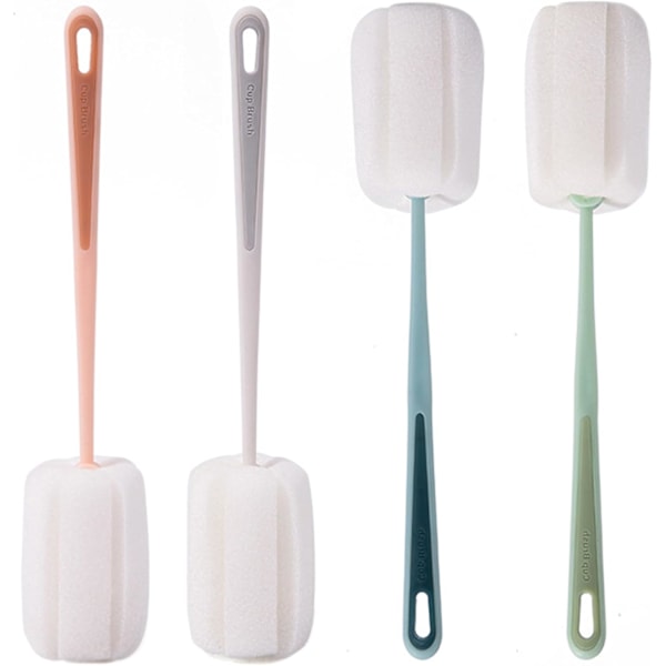 4-pack mjuka svamprengöringsborstar med plasthandtag, babyflaska