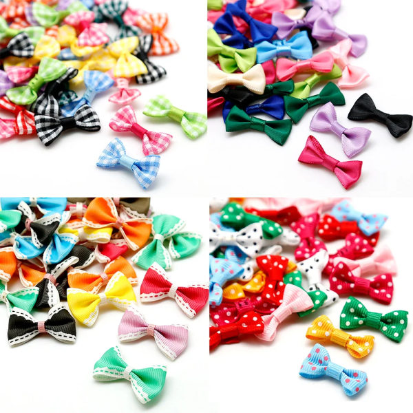 100pcs Multi Style Silk Bow-Knot Mini Rosette for Home Wedding Party Ribbon Cake Clothing Decoration Scrapbooking DIY Crafts Supplies