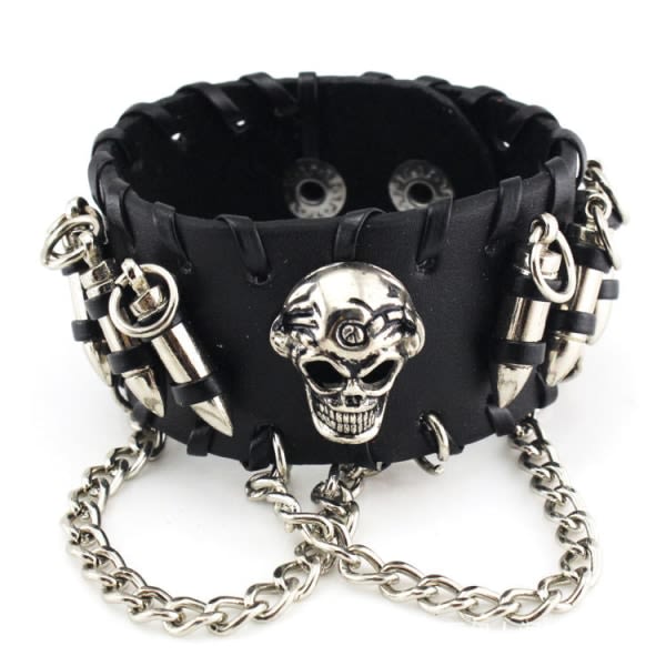 Punk lädermanschettarmband Skull Design Armband Adj