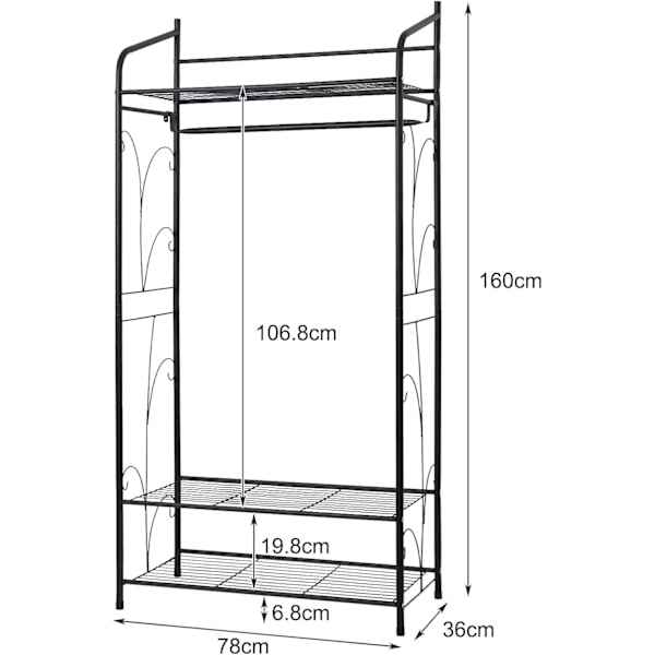 Wisfor Metall åpen garderobe, klesstativ oppbevaring klesstativ black