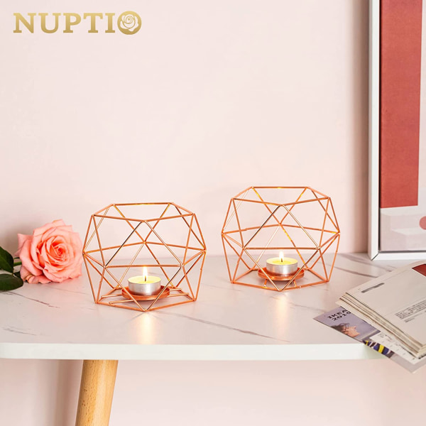 2 Pack Rose Gold Geometric Pillar kynttilänjalkoja hääkoristukseen vuosipäivän syntymäpäiväjuhlien olohuoneen koristeluun