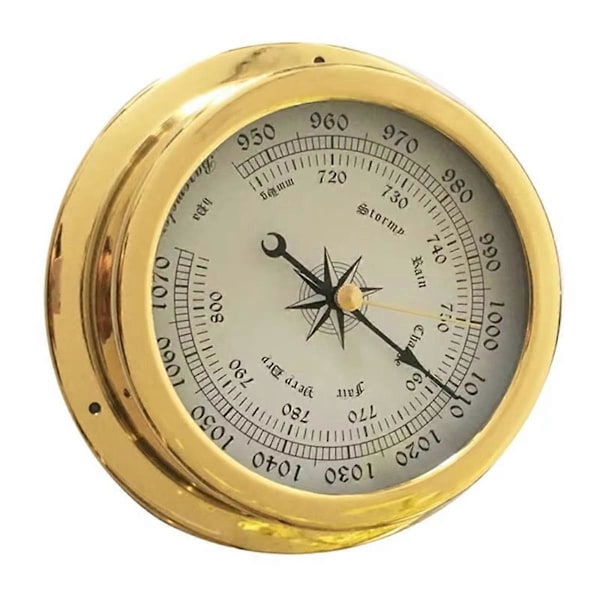 4-delars båtbarometer, klocka, termometer, hygrometer, väderstationsset, mässing, väggmonterad typ