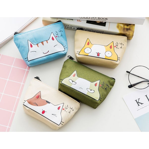 4 st Canvas Myntväska med Dragkedja Mini Plånbok Myntväska Söt Djurväxlingsväska Liten Plånbok Väska för Kvinnor Flickor Barn Utsökt Present