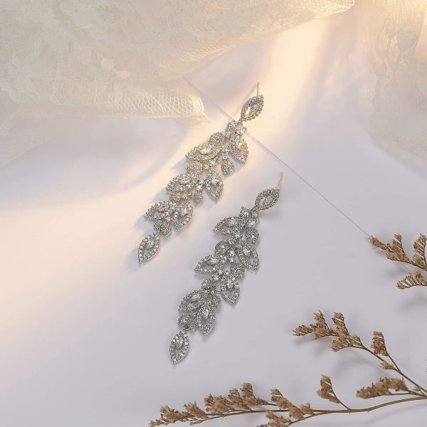 Bröllopsbröllopsljuskrona örhängen, Crystal Strass Drop Dingle örhängen for kvinner Brudar 02.Sølv
