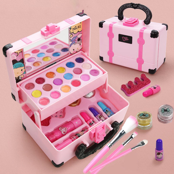 Barntvättbar Makeup Beauty Kit Intressant tidig pædagogisk leksak Nyhet Nyårspresent Rosa Svart