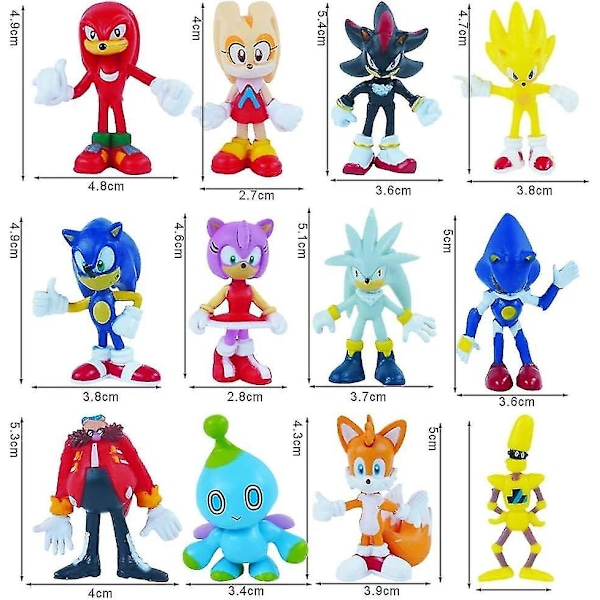 12 st Sonic Leksaker - Sonic Actionfigurer, Sonic Figur Samling Leksats, 4-5.8 cm Hög