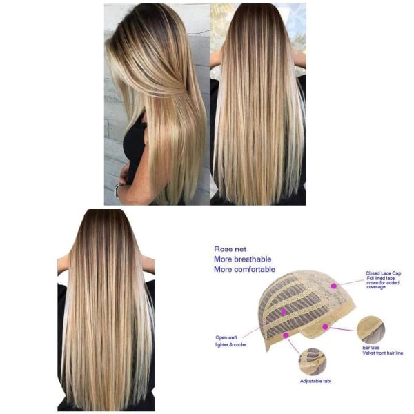Kvinner lang rak peruk med hår Net Blont syntetisk hår peruker