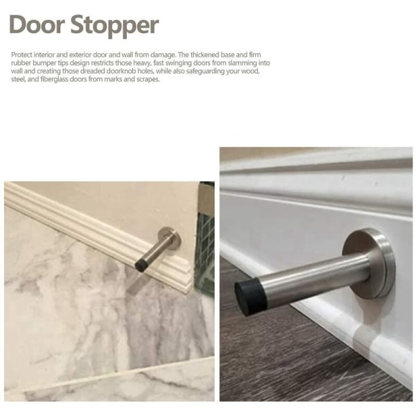 Dörrstopp i rostfritt stål, vægmonteret dörrstopp med lavt lydniveau for at holde dörren åben