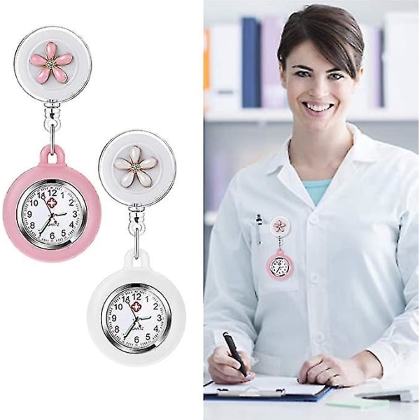 Sygeplejerskeur, Udtrækkeligt Clip-on Hængende Lapel-ure, Silikone Cover Sygeplejerske Fob Ur med Brooc