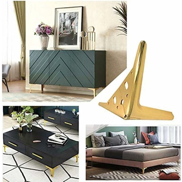 MINKUROW Pakke med 4 bordsben metall møbel soffben bordsben TV-skåp seng baderomssoffa soffbord møbel med skruvar gull 18cm