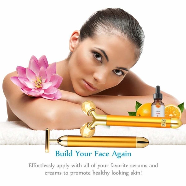 2-i-1 Beauty Bar 24K Golden Face Massager, T Shape och 3D Roller Facial Massager Hudvårdsverktyg