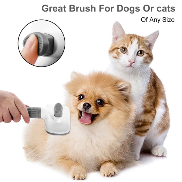Hundebørste Kattbørstepussekam, selvrensende kattehundebørster med glatt håndtak, pleieverktøy for kjæledyr med renseknapp