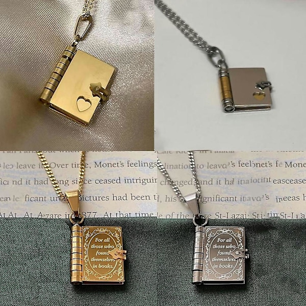 Rustfrit stål vedhæng med tom bog, halskæde til kvinder og mænd, gør-det-selv halskæde Guld[CH] Gold Style 2