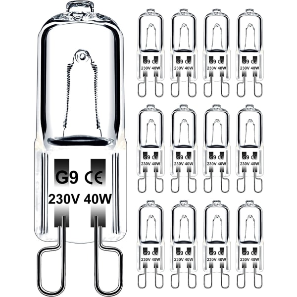 G9 lampe 40W 230V Dimbar varmvit, G9 halogenlampa 300°C tolerans, G9 ugnslampa for mikrovågsugn spis taklampor, pakke med 12