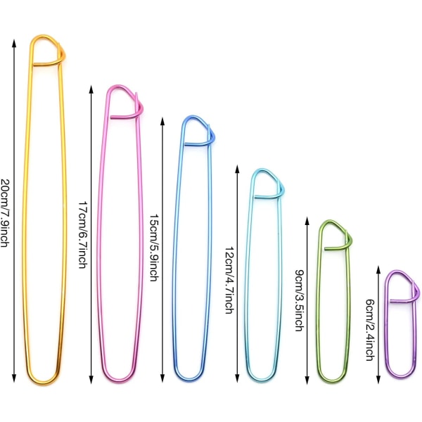 Legeringssömstoppare, fargeglada metallsikkerhetsnålar, 6 farger 6 størrelser