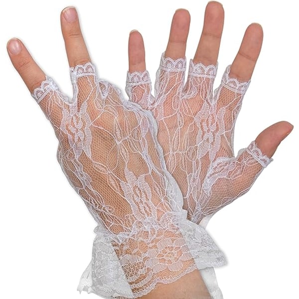 Fingerløse blonder hvide handsker - dame og pige flæse blonder Fing