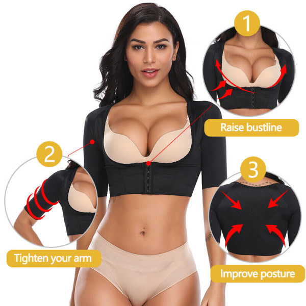 Käsivarsia laihduttava Shaper Kompression hoikentava muotoiluvaatteet Push Up Top Kvinnor Posture Corrector musta XL