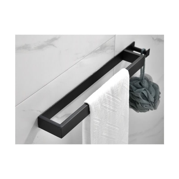 Borrfri handduksstång mattsvart - 304 bandhandduksställ i rostfritt stål - med krok - självhäftande 50 cm - för badrum