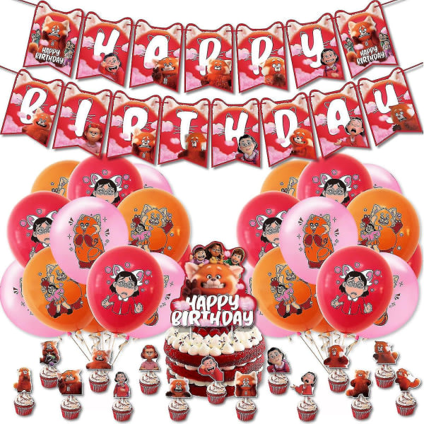 Söt röd panda födelsedagsfest tillbehör Party dekorationer Tecknad tema Party Set