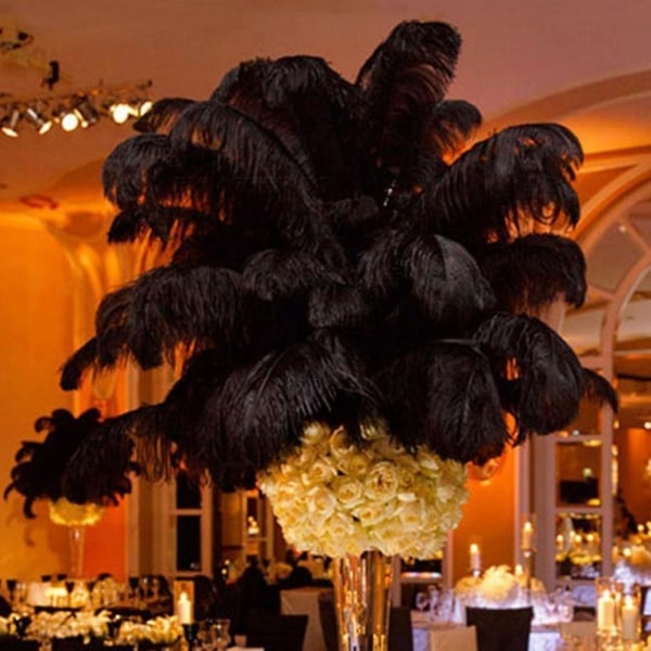 10 stk Struds fjer Plume Centerpiece Bryllupsfest Borddekoration 30-35cm Sort Black