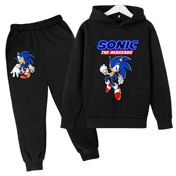 2-delt børnetøj Sonic tegneserie mønster tryk plus fløjlstrøje drenge og børn Harajuku A A 130CM