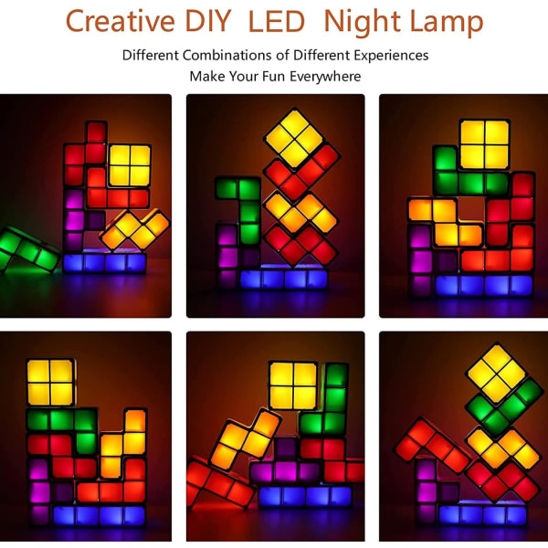 Nattlampa för barn, VEEKI Stapelbar LED 7 färger 3D-pussel Nig