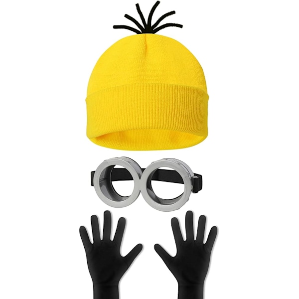 3 kpl Halloween-asusteita aikuisille, suojalasit/keltainen pipo/käsineet miehille ja naisille Cosplay-juhlasetti