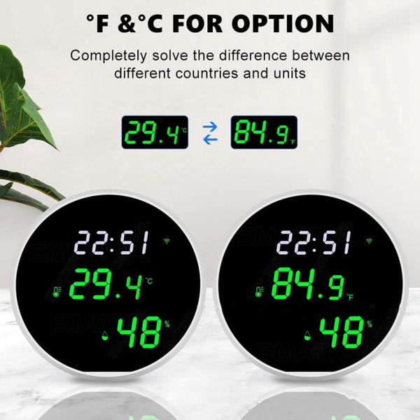 Grendly temperaturfuktighedsmätare Smart temperaturfuktighetsmätare med LED-baggrundsbelyst display