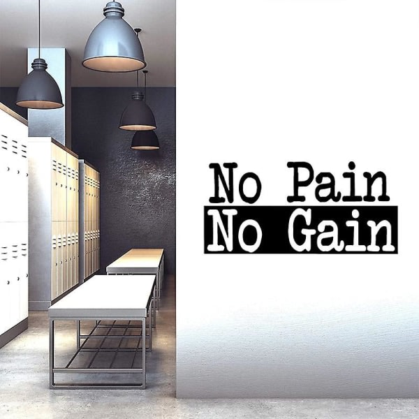 Extra stort gym väggdekal | No Pain No Gain Inspirerande väggdekalcitat | 56x120cm enorm konstdekoration | Träning Fitness Träningsskylt (svart)
