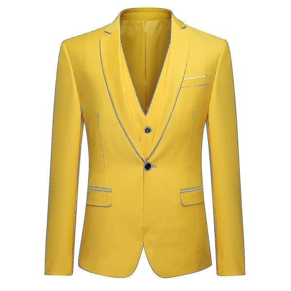 Kostym för män Business Casual 3-delad kostym blazerbyxor Väst 9 färger B Yellow XS