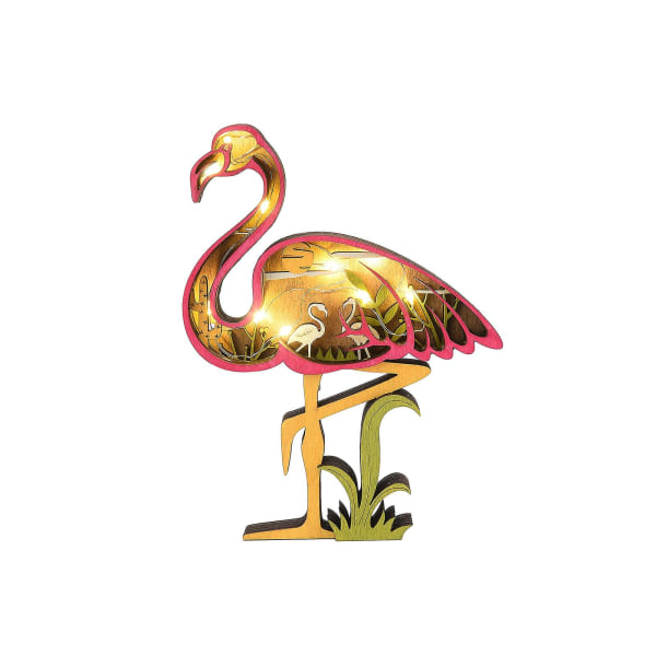 Trädjurssnideri Dekoration Påskhem urholkade dekorationssprydnader（Med ljus，Flamingo）