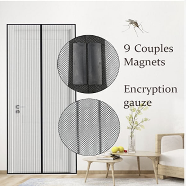 140*240cm Hyttysverkko Magneettinen Ovi Hyttysverho Automaattinen Sulkeminen Parvekkeen Ovelle Kellarin Ovelle Terassille, Vahvemmat Magneetit, Liima-asennus