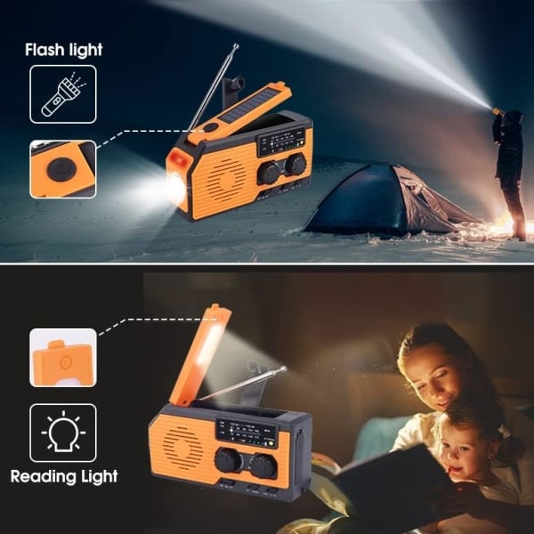 Solcelledrevet Dynamo Radio Vanntett 5000mAh Oppladbar Nødradio