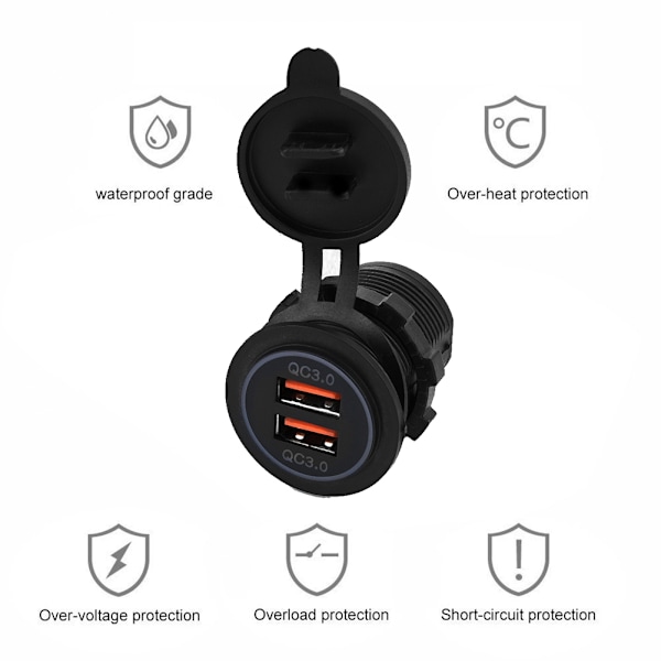 Kaksois QC3.0 Pikalataus Kaksois USB Laturi Pistorasia Virta 12/24V Auto Moottoripyörä Vene