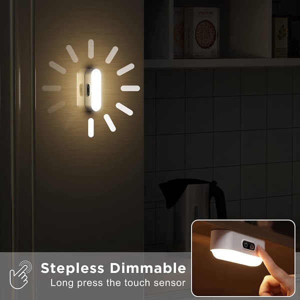 LED-garderobebelysning Dimbar Oppladbar 2000mAh trådløs, LED-strip-lampe med 5 lysfarger for garderobe skap kjøkken