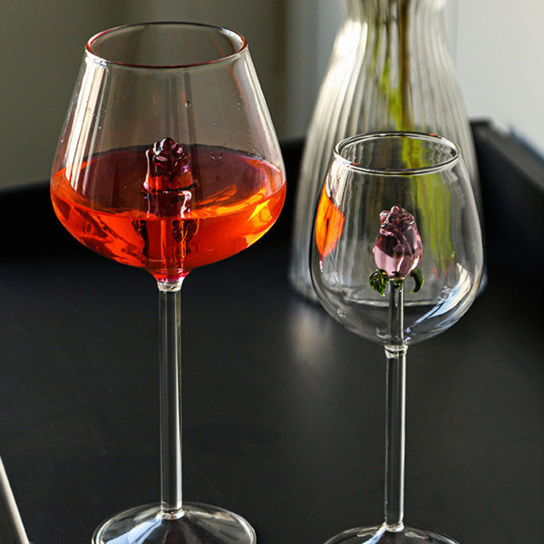 Söt 3D Rose Clear Wine Goblet Hushållssnygga Vinglas för kök Hem 300ml