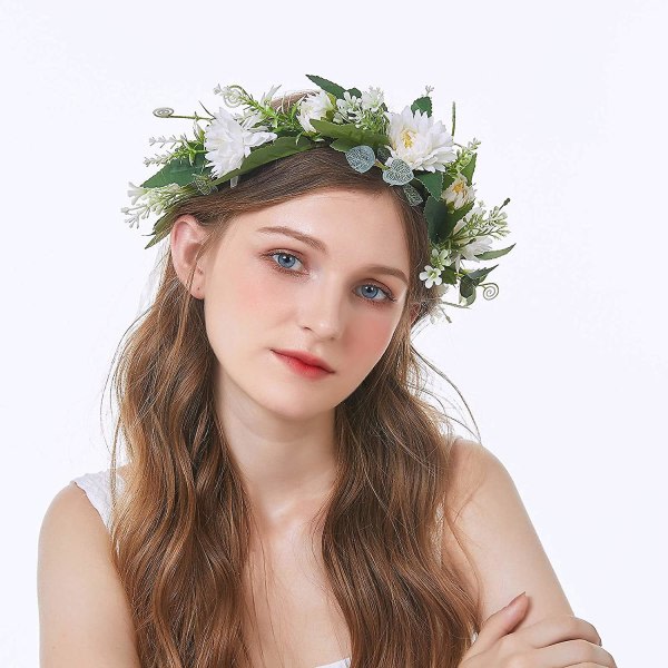 Daisy Flower Crown Blommig Krans Pannband Hår Garland Blomma Halo Headpiece Med Band Bröllopsfest Kuvan Vit Av