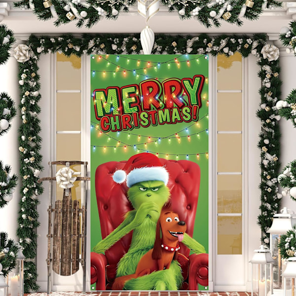 Jul Dørdeksel God Grinchmas Font Veranda Skilt Vinter Nyttår Jul Juldekorasjoner og Tilbehør for Hjemfest