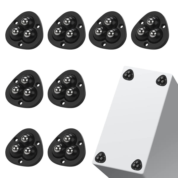 (8 stycken, trippel, svart) självhäftande minihjul, apparathjul Roterbar rostfri pasta Universal, 360 graders rotation Sticky Pulley