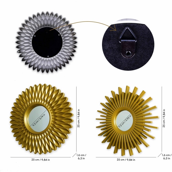 Veggspeil 3 deler rund speil for veggdekorasjon i hjem, stue og soverom | Solspeil henger på veggen Originalfru og mamma gave