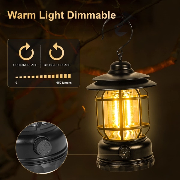 LED USB Genopladelig Campinglampe Vintage Dæmpbar Varmt Hvid