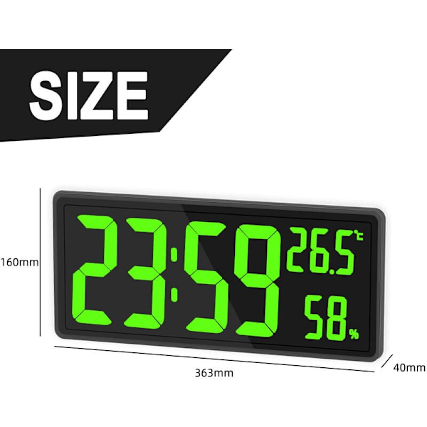 Stor digital väggklocka med temperatur- och luftfuktighetsdisplay, LED-siffror för sovrum eller kontor [YD]