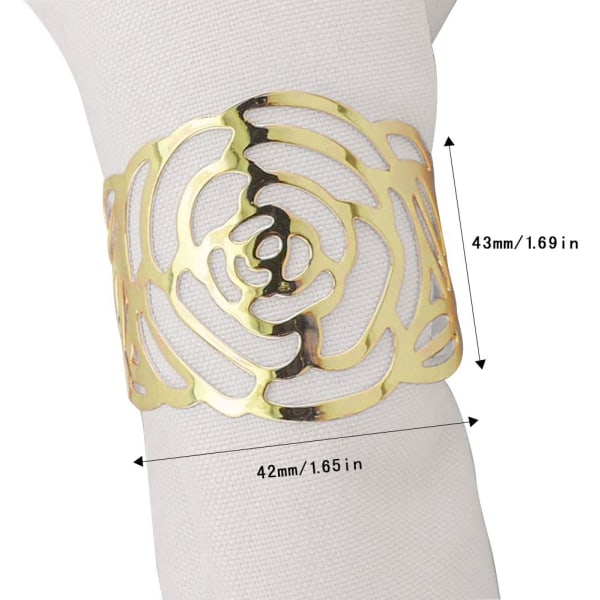 Servietringe Guld, Sæt af 12 / Metal Udskårne Roser